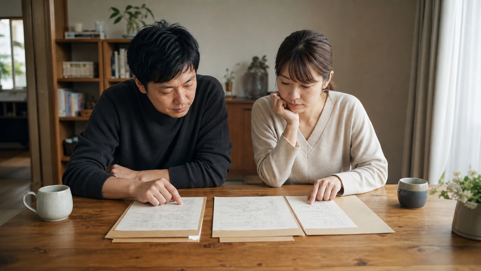 転職サービスの候補を自宅で比較する30代の夫婦