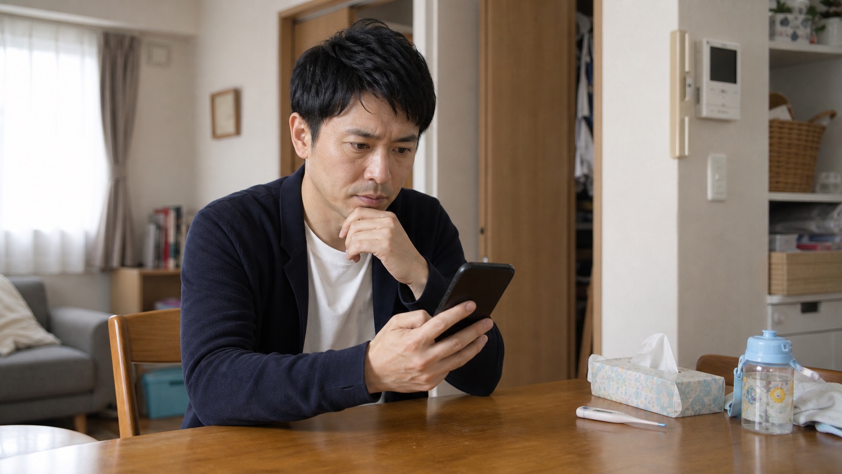 子どもの体調不良で面接先へ連絡する会社員