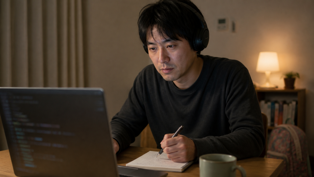 自宅でIT転職の学習計画を進める会社員