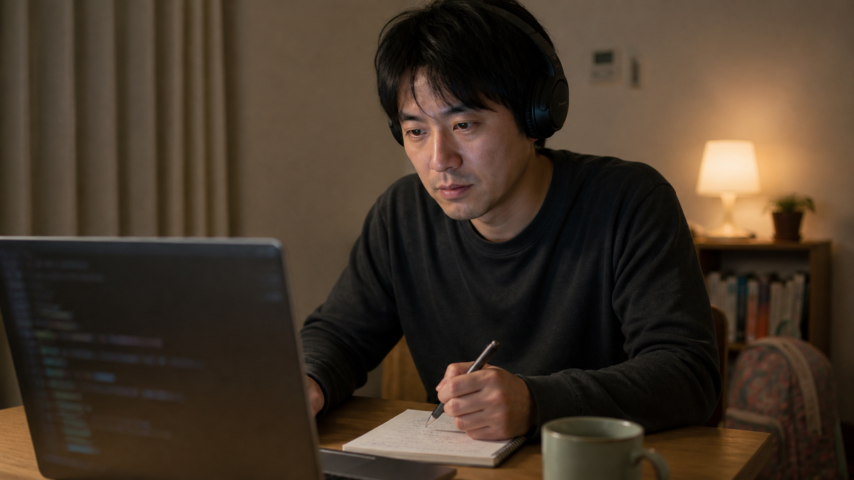 自宅でIT転職の学習計画を進める会社員