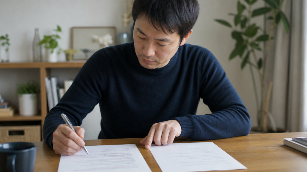 志望動機の下書きを言い換える会社員