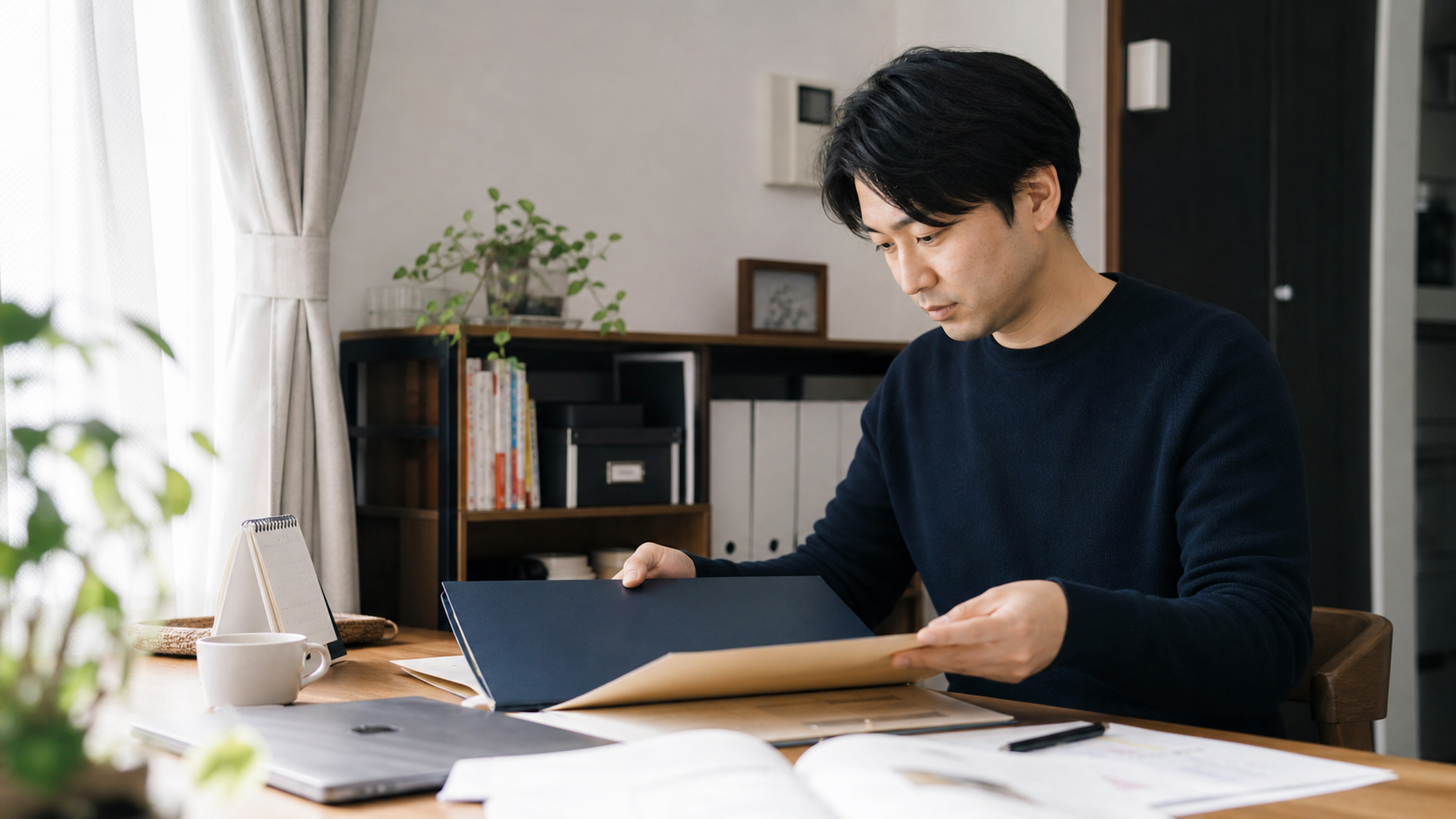 退職前の引き継ぎ予定を整理する会社員