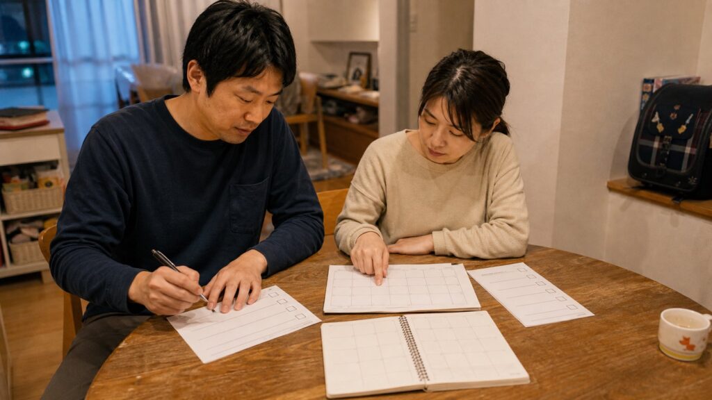 転職前に家計と家族予定を一緒に確認する夫婦