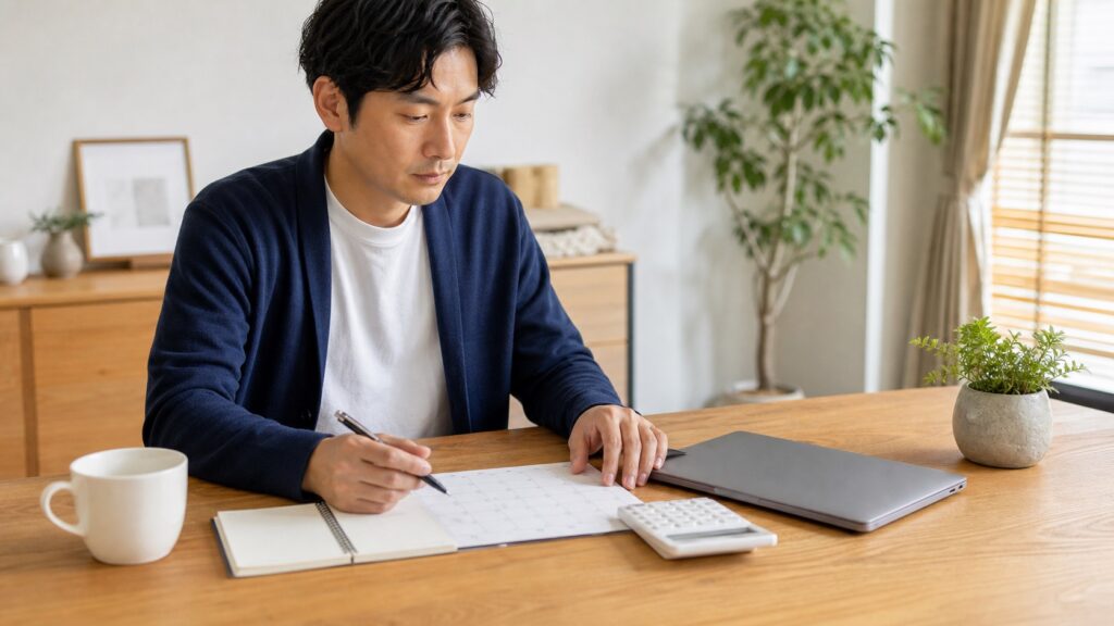 転職後の初給料までの家計を確認する会社員