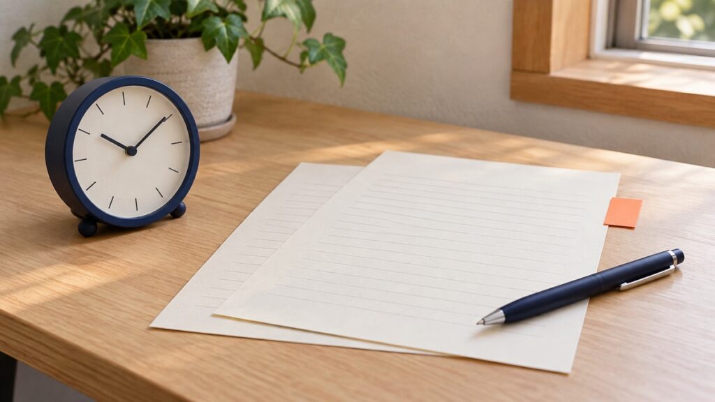 勤務時間を確認するイメージの時計と書類