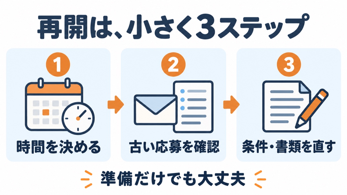 使える時間を決め、古い応募を確認し、条件と書類を直す3つの準備手順